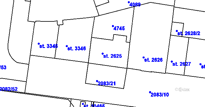 Parcela st. 2625 v KÚ Pardubice, Katastrální mapa