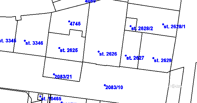 Parcela st. 2626 v KÚ Pardubice, Katastrální mapa