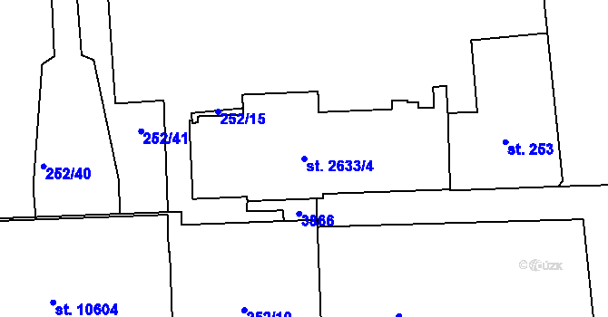 Parcela st. 2633/4 v KÚ Pardubice, Katastrální mapa