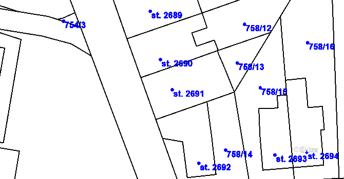 Parcela st. 2691 v KÚ Pardubice, Katastrální mapa