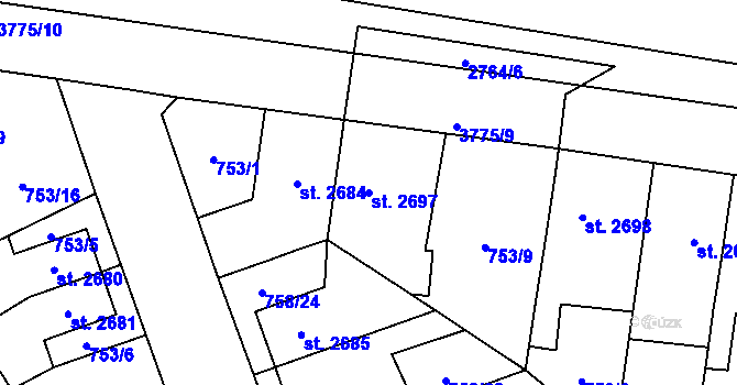 Parcela st. 2697 v KÚ Pardubice, Katastrální mapa