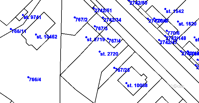 Parcela st. 2720 v KÚ Pardubice, Katastrální mapa