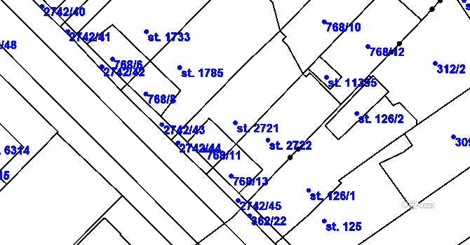 Parcela st. 2721 v KÚ Pardubice, Katastrální mapa