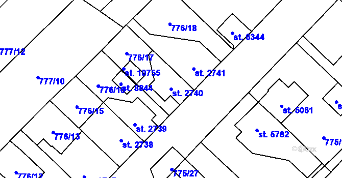 Parcela st. 2740 v KÚ Pardubice, Katastrální mapa