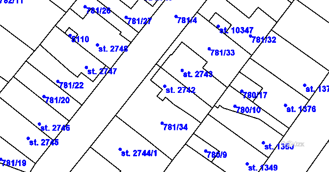 Parcela st. 2742 v KÚ Pardubice, Katastrální mapa