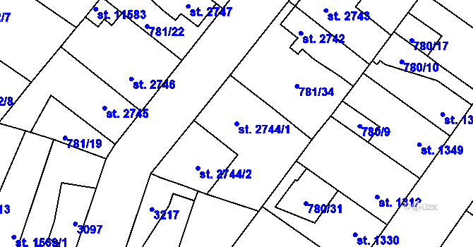 Parcela st. 2744/1 v KÚ Pardubice, Katastrální mapa