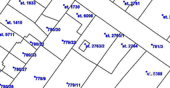 Parcela st. 2763/2 v KÚ Pardubice, Katastrální mapa