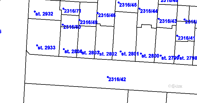 Parcela st. 2802 v KÚ Pardubice, Katastrální mapa