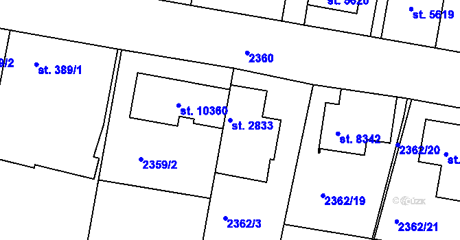 Parcela st. 2833 v KÚ Pardubice, Katastrální mapa