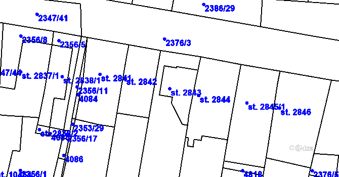 Parcela st. 2843 v KÚ Pardubice, Katastrální mapa
