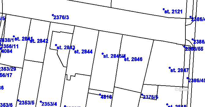 Parcela st. 2845/1 v KÚ Pardubice, Katastrální mapa