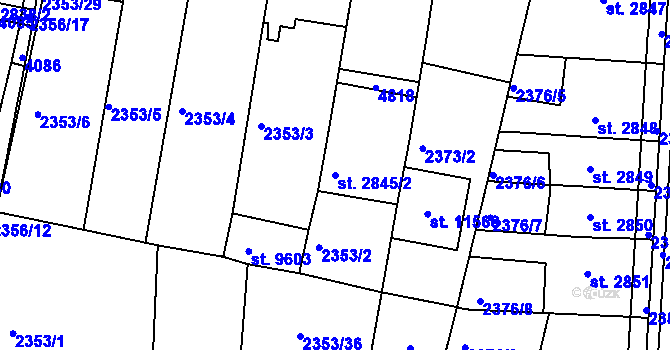 Parcela st. 2845/2 v KÚ Pardubice, Katastrální mapa