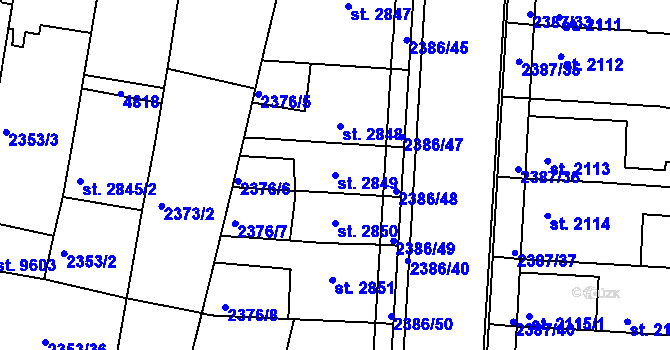 Parcela st. 2849 v KÚ Pardubice, Katastrální mapa