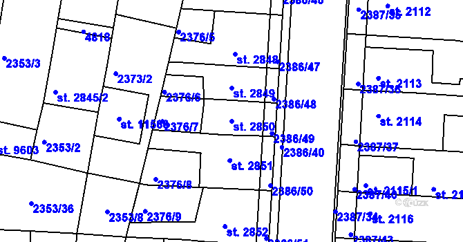 Parcela st. 2850 v KÚ Pardubice, Katastrální mapa
