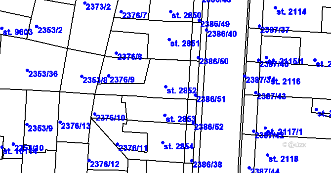 Parcela st. 2852 v KÚ Pardubice, Katastrální mapa