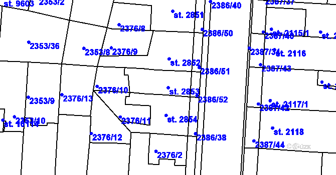 Parcela st. 2853 v KÚ Pardubice, Katastrální mapa