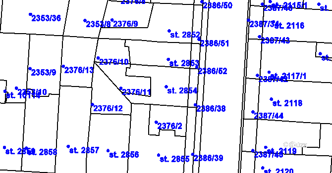 Parcela st. 2854 v KÚ Pardubice, Katastrální mapa