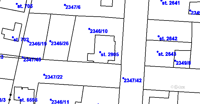 Parcela st. 2905 v KÚ Pardubice, Katastrální mapa