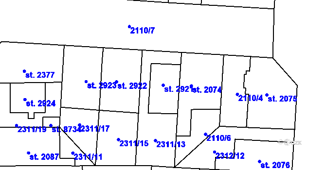 Parcela st. 2921 v KÚ Pardubice, Katastrální mapa