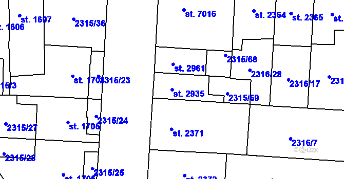 Parcela st. 2935 v KÚ Pardubice, Katastrální mapa