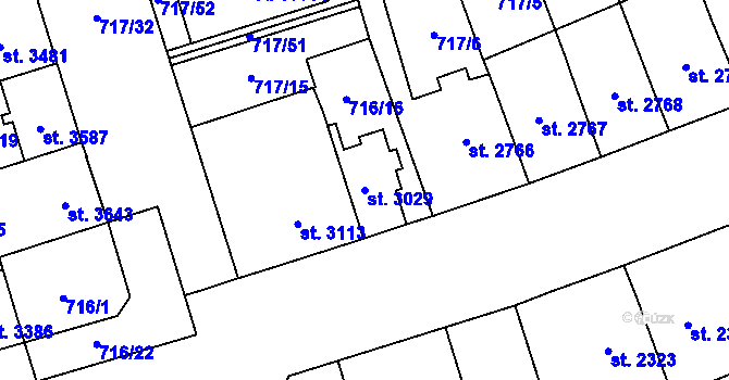 Parcela st. 3029 v KÚ Pardubice, Katastrální mapa