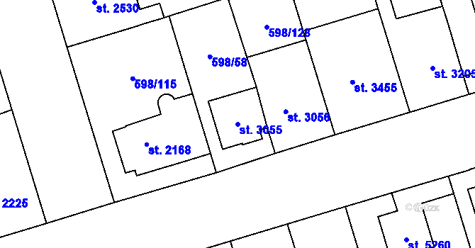Parcela st. 3055 v KÚ Pardubice, Katastrální mapa