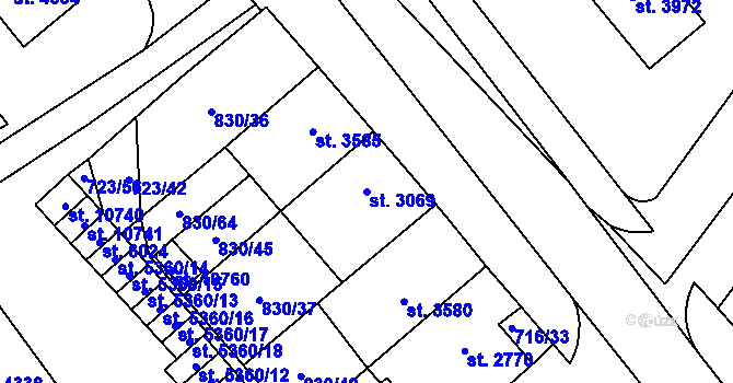 Parcela st. 3069 v KÚ Pardubice, Katastrální mapa