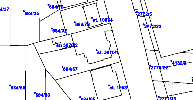 Parcela st. 3070/1 v KÚ Pardubice, Katastrální mapa