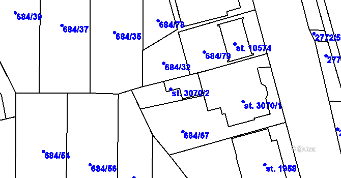 Parcela st. 3070/2 v KÚ Pardubice, Katastrální mapa