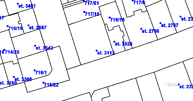 Parcela st. 3113 v KÚ Pardubice, Katastrální mapa