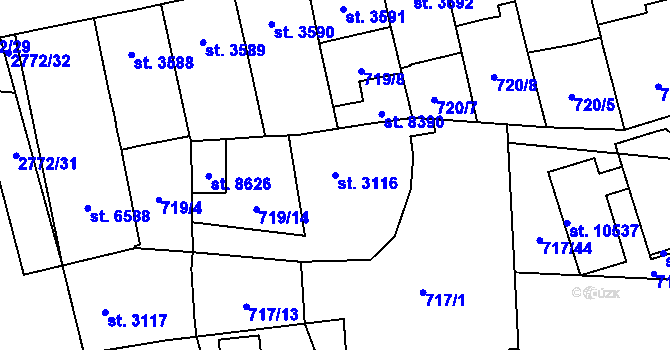 Parcela st. 3116 v KÚ Pardubice, Katastrální mapa