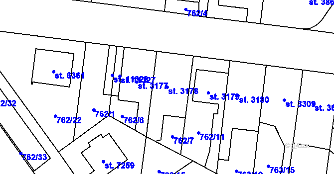 Parcela st. 3178 v KÚ Pardubice, Katastrální mapa