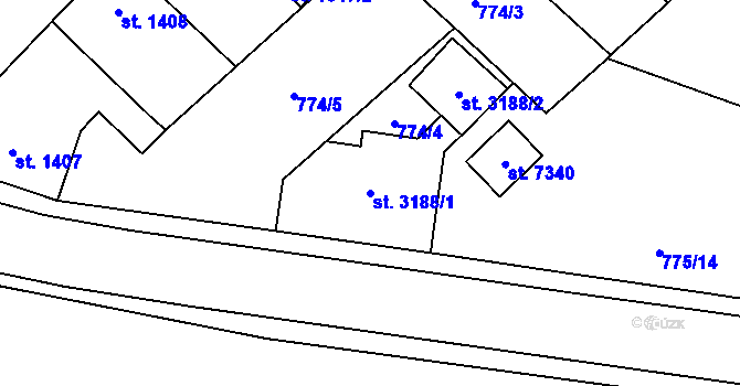 Parcela st. 3188/1 v KÚ Pardubice, Katastrální mapa