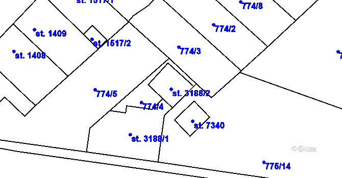 Parcela st. 3188/2 v KÚ Pardubice, Katastrální mapa