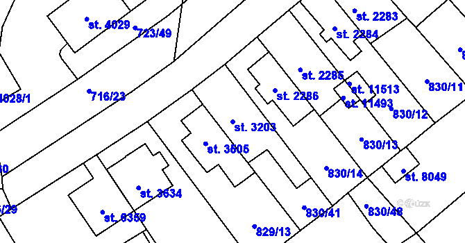 Parcela st. 3203 v KÚ Pardubice, Katastrální mapa