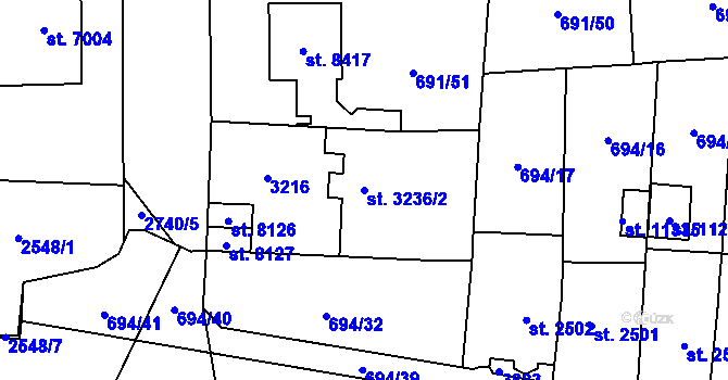 Parcela st. 3236/2 v KÚ Pardubice, Katastrální mapa