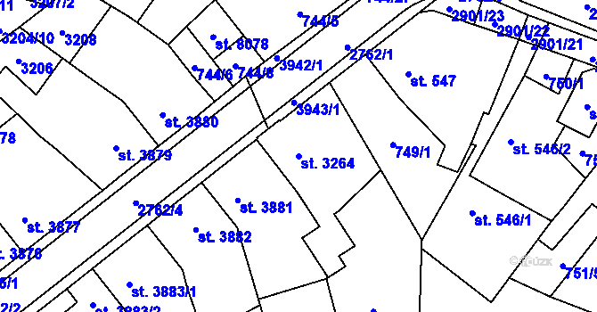 Parcela st. 3264 v KÚ Pardubice, Katastrální mapa