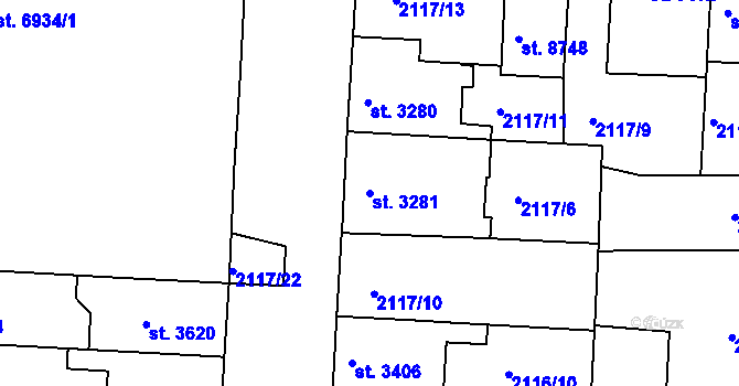 Parcela st. 3281 v KÚ Pardubice, Katastrální mapa