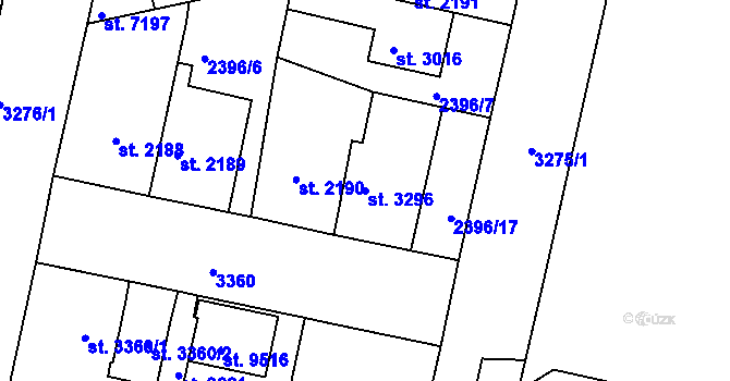 Parcela st. 3296 v KÚ Pardubice, Katastrální mapa
