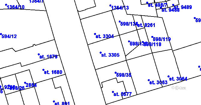 Parcela st. 3305 v KÚ Pardubice, Katastrální mapa