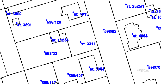 Parcela st. 3311 v KÚ Pardubice, Katastrální mapa