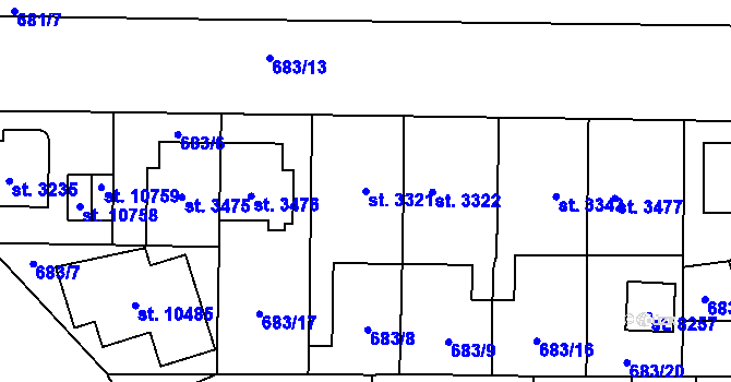Parcela st. 3321 v KÚ Pardubice, Katastrální mapa