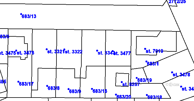 Parcela st. 3343 v KÚ Pardubice, Katastrální mapa