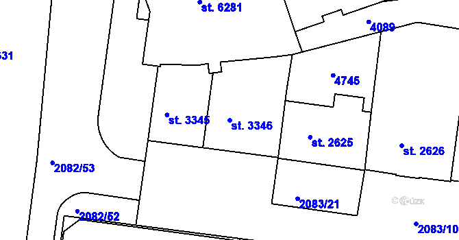 Parcela st. 3346 v KÚ Pardubice, Katastrální mapa