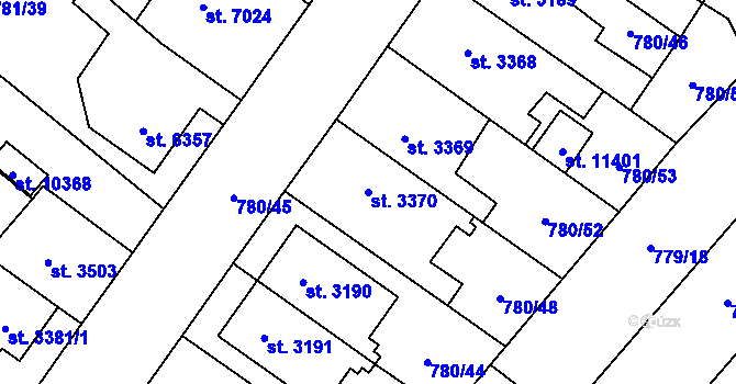 Parcela st. 3370 v KÚ Pardubice, Katastrální mapa