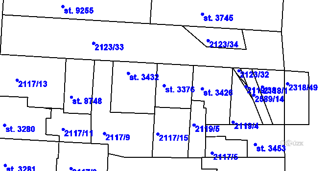 Parcela st. 3376 v KÚ Pardubice, Katastrální mapa