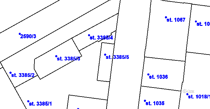 Parcela st. 3385/5 v KÚ Pardubice, Katastrální mapa