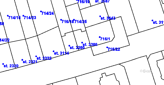Parcela st. 3386 v KÚ Pardubice, Katastrální mapa