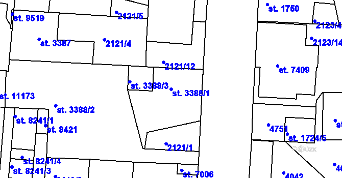 Parcela st. 3388/1 v KÚ Pardubice, Katastrální mapa