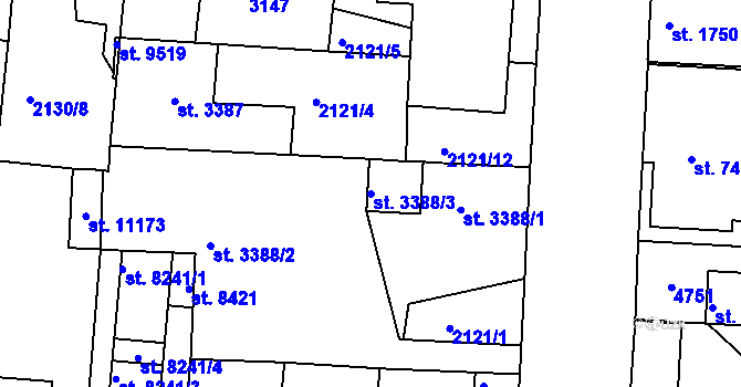 Parcela st. 3388/3 v KÚ Pardubice, Katastrální mapa